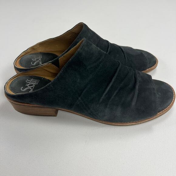Sofft Netta Slip On Mule Ruched Suede Sandal Shoes Charcoal Gray Size 9.5M - Picture 1 of 8